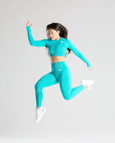 Power Seamless Long Sleeve Crop Top | Ceramic Turquoise WOMEN'S BEST